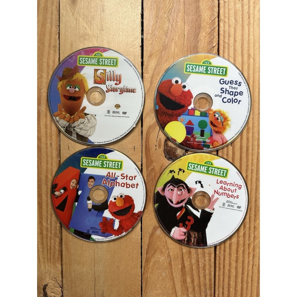 Set Of 4 Sesame Street DVDs No Cases Silly Story time All Star‎ Alphabet Numbers